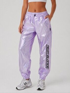 NEON BLONDE Metallic Lavender Track Joggers